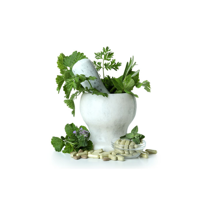 Hierbas y presentación de productos naturales